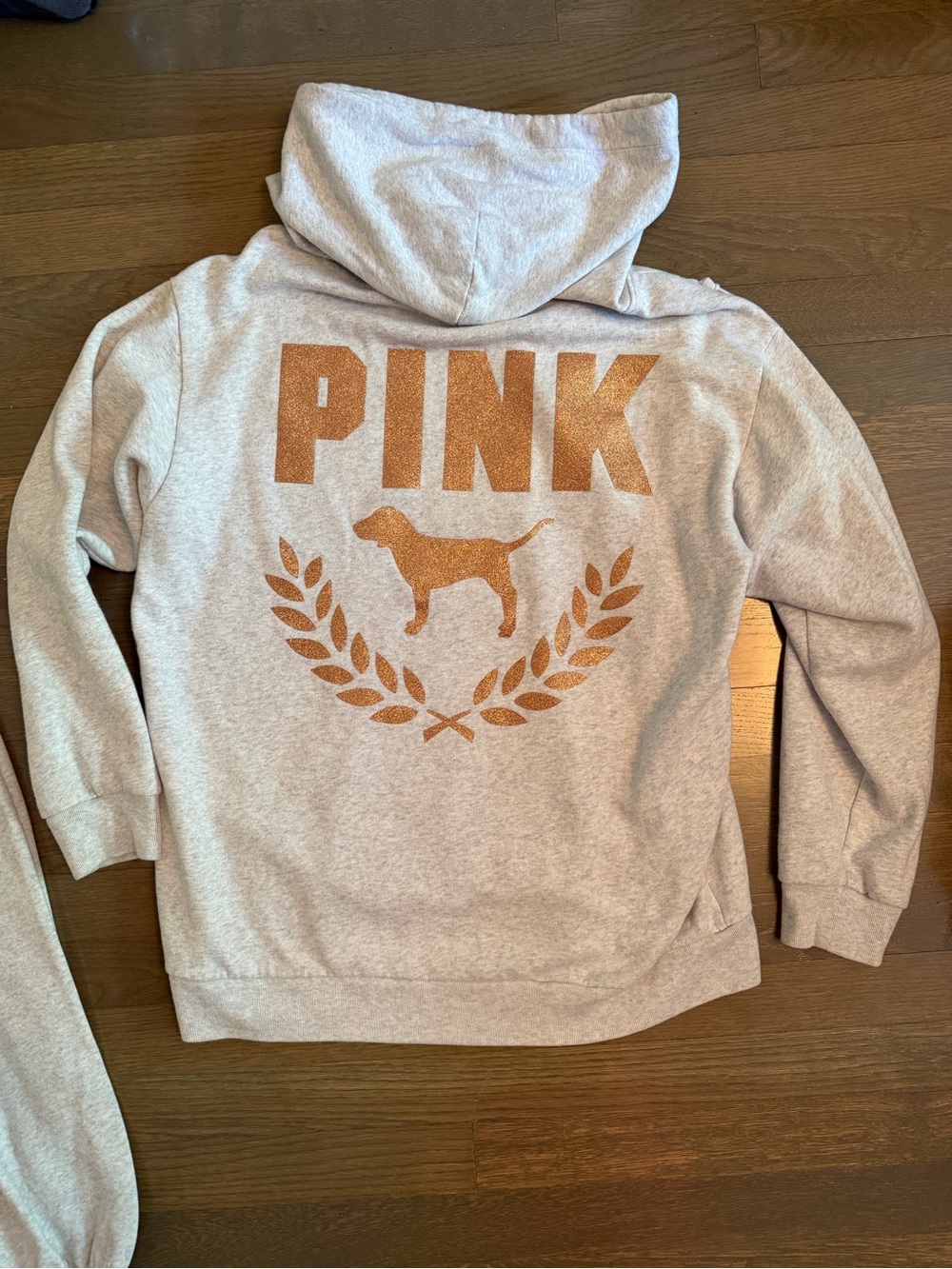 Victoria's Secret Pink BLING Campus Hoodie + Sweatpants Set ROSE GOLD - Picture 6 of 13